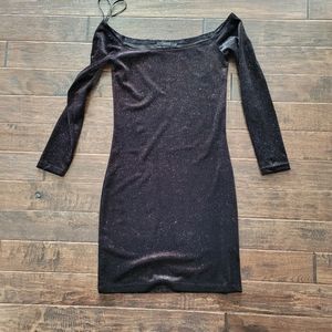 Forever 21 Black Velvet Sparkle Bodycon Dress - Size Small